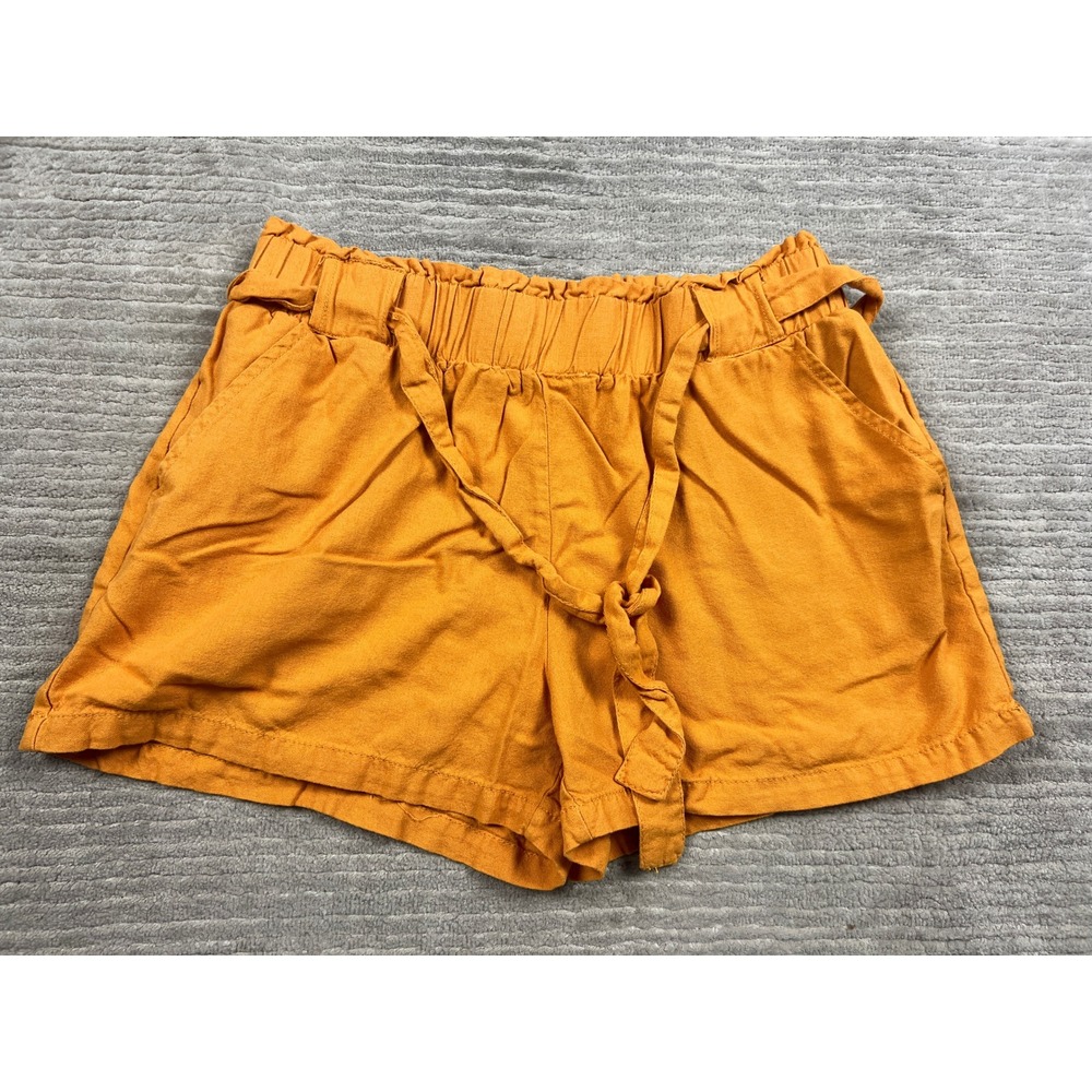 April Kiss Shorts Women XL Mustard Yellow Linen Blend Paperbag Waist 50700ST-LNN
